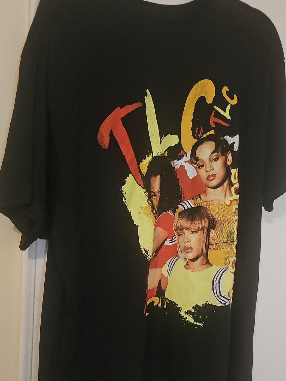 TLC Black Short-Sleeve Tee with Multicolor Band Print